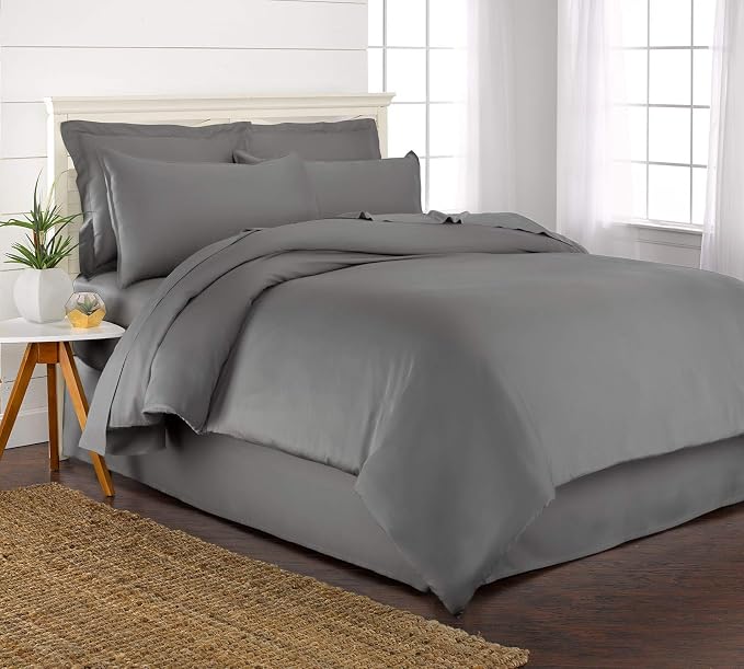 Twin Duvet Cover by Pure Bamboo, 2 Piece Set, Genuine 100% Organic Viscose Derived from Bamboo, Luxuriously Soft and Cooling, 1 Pillowcase (Twin, Stone Grey)