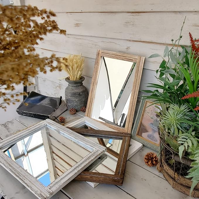 AAZZKANG Rustic Mirror for Wall with Rectangle Wood Framed Decorative Hanging Mirrorrs for Bedroom Bathroom Living Room Dressing Room