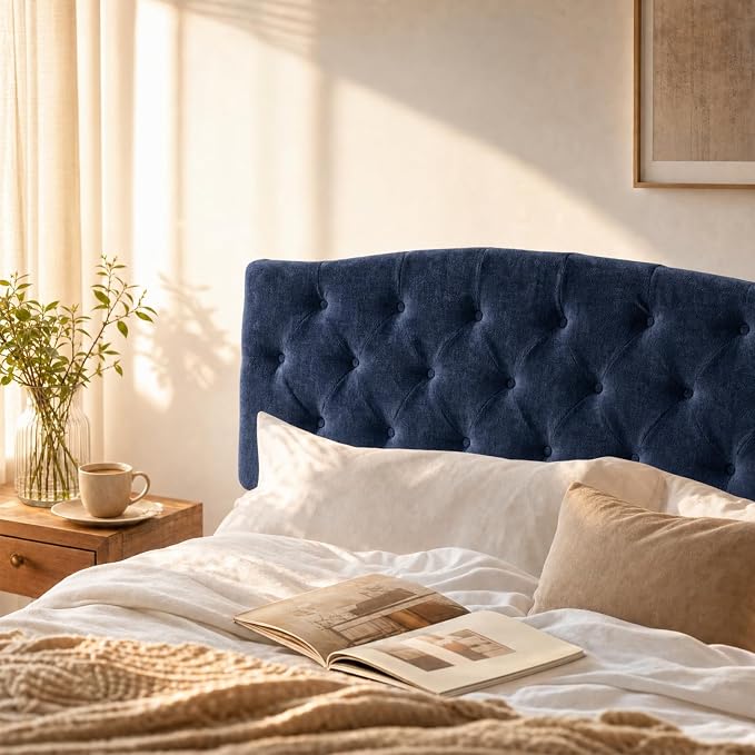 Vamcheer Queen Upholstered Headboard Navy Blue, No Assembly | Ideal for Queen Bed; High-density Foam; Adjustable Height; Provides Soft Support; Luxury Texture Fabric