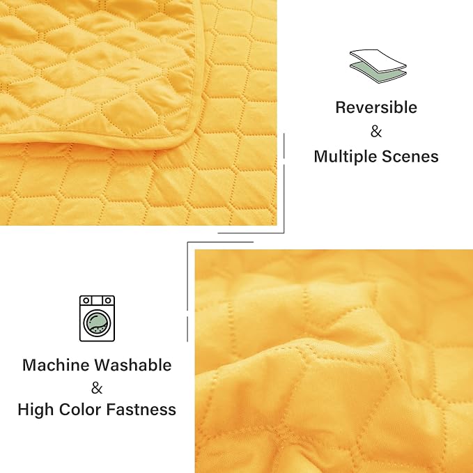 Exclusivo Mezcla Reversible Full Queen Quilt Bedding Set, Bright Yellow | Lightweight Bedspreads with 2 Pillow Shams, Soft Microfiber, All Season Bed Coverlets for Bedroom Guest Room, 90x96 Inch