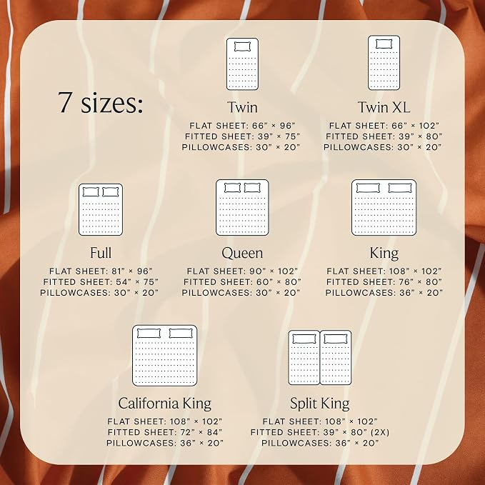 Queen Size Striped Sheets, Deep Pocket Soft & Cooling Bed Sheet Set, 4PC | LuxClub Silky Fitted Sheet & Pillowcase Sets, Breathable Hotel Luxury Bedding for Mattress Wrinkle Free, Autumn Orange