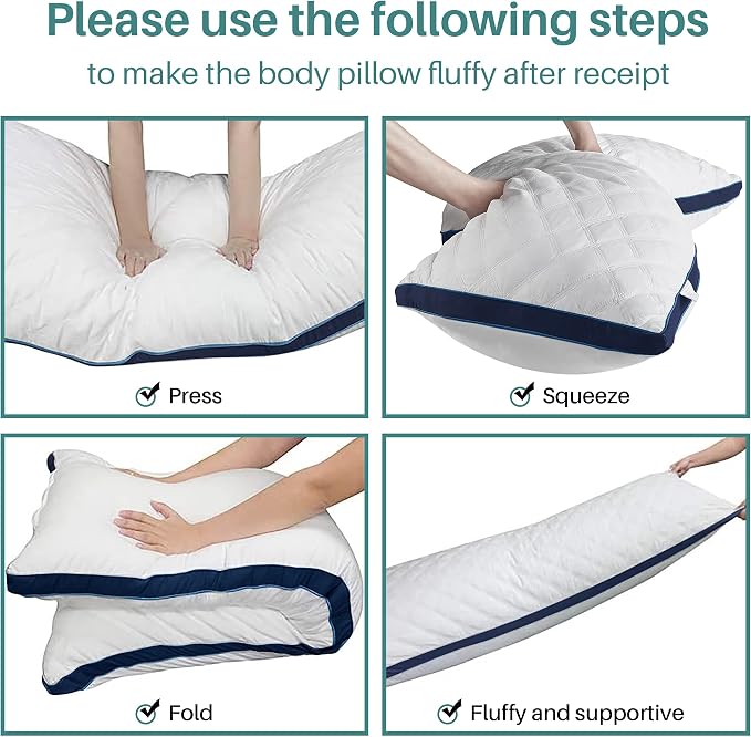 Oubonun Full Body Pillow for Side Sleeper, Adjustable Firm Long Bed Pillow | Extra Fill Plush Support - Large Quilted Loft Insert for Pregnancy Contour, Breathable Sweat-Absorbing Skin-Friendly Cushion