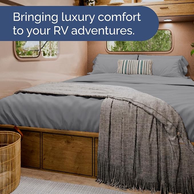 Short Queen Size 4 Piece Bed Sheet Set - RV Short Queen Sheets - Steel Blue | Ultra-Soft, Breathable & Cooling Bed Sheets Set with Deep Pockets, Hotel Luxury Bedding for Women & Men, Wrinkle & Fade Free
