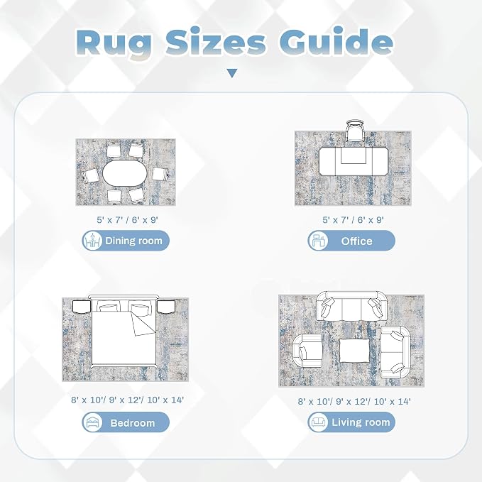 pmtsns Area Rugs 10x14 Living Room: Washable Rug Modern Abstract Neutral Soft Non-Slip Low-Pile Indoor Large Carpet for Bedroom Dining Room Playroom Home Office (Light Blue Brown, 10'x14')