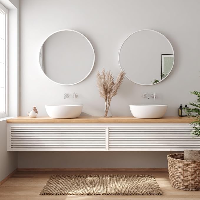 White Round Mirror 24 inch, 2 Pack Circle Mirror, Matte Metal Frame | High Definition Mirror, Waterproof, Sturdy, Circle Mirror for Bathroom, Bedroom, Entryway, Living Room, Wall Décor