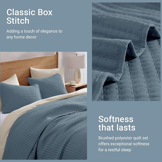 Twin Quilt-Lightweight Bedspreads Blue Twin Quilt Bedding Set | Soft Coverlet with Pillow Sham for All Seasons, Suitable for Bed & Couch, 2 Pieces, 66"x92"