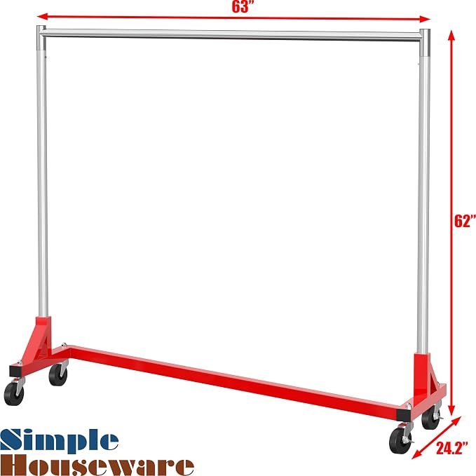 Simple Houseware Industrial Grade Z-Base Garment Rack, 63" W/500Lb, Red