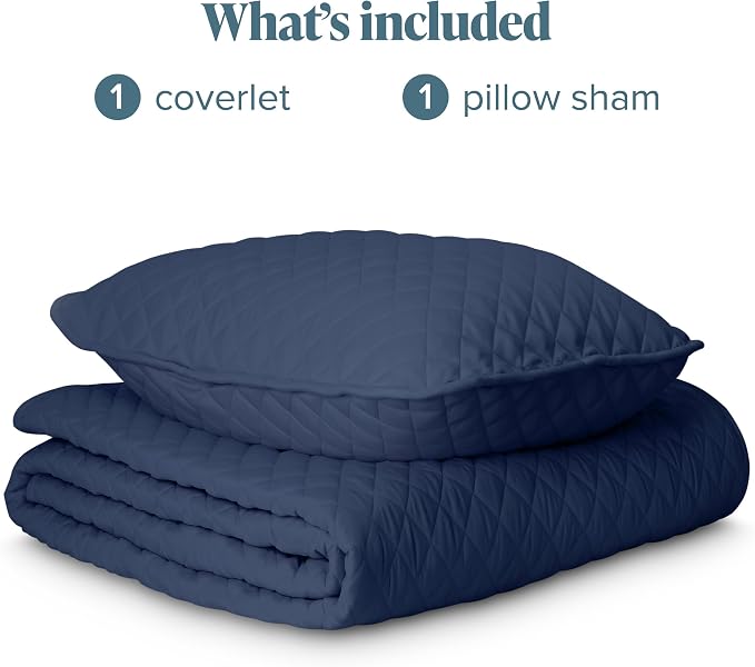 Bare Home Coverlet Set - Twin/Twin Extra Long - Lightweight Bed Decor - Comforter Alternative - All-Season Quilted Bedspread (Twin/Twin XL, Dark Blue)