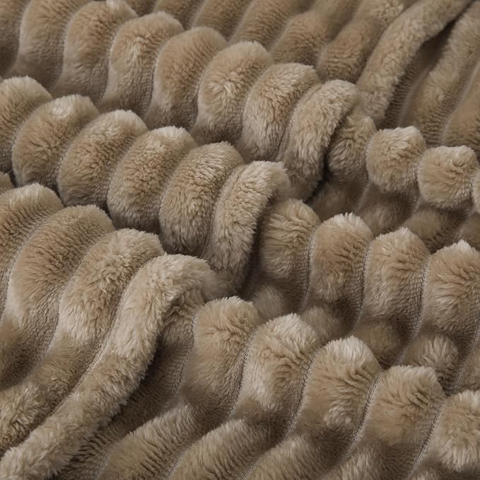 Tan Fleece Throw Blanket 108”×90” for Couch Sofa Livingroom | Super Soft Cozy Plush Microfiber Flannel Bed Blanket Striped Design Lightweight Home Decor Gifts for Adults Mom Women