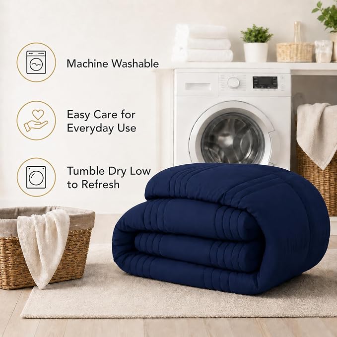 Full Comforter Set Navy - Bed in a Bag Full Size 7 Pieces, Soft Bedding Set for All Seasons, Premium Comforter Set with Comforter, Sheets, Pillowcases & Shams