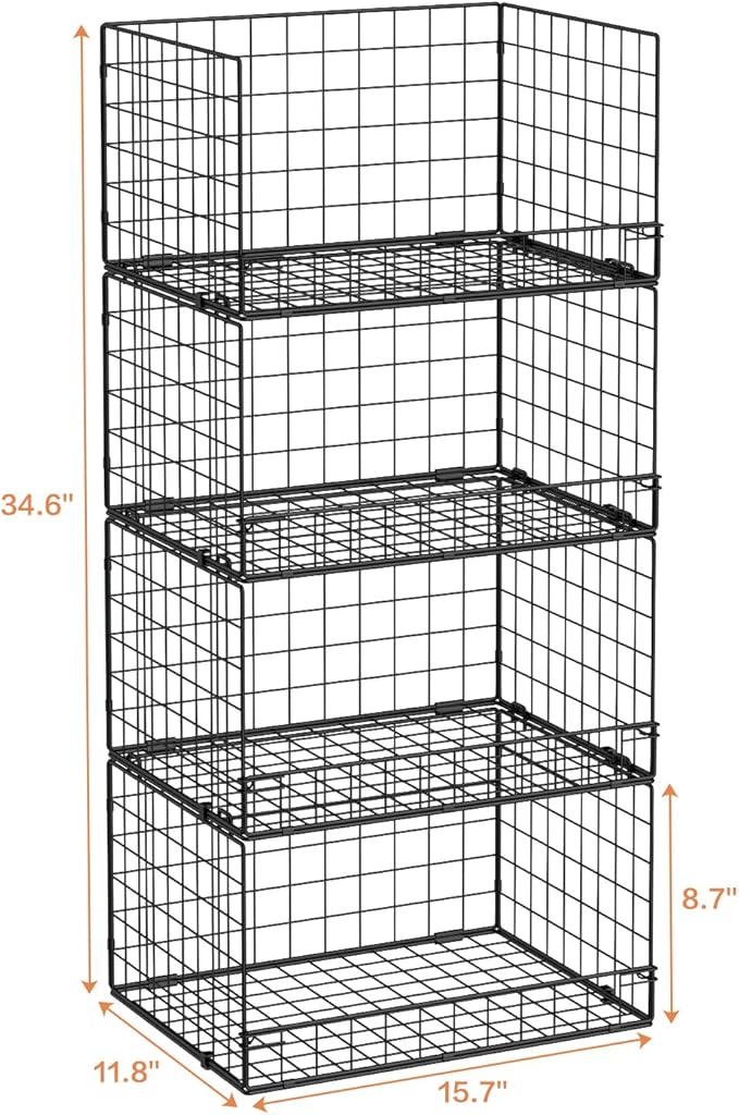 Yociyoga 4-Tier Stackable Closet Organizers and Storage Shelves, Foldable Closet Shelf Organizer, Black(Patent Protection)(Patent No. 30022416)
