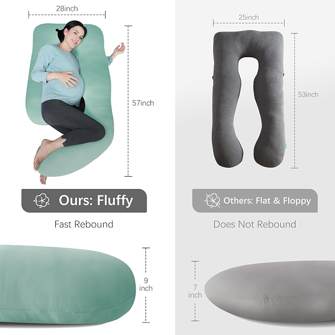 MOON PARK Pregnancy Pillows for Sleeping - U Shaped Full Body Maternity Pillow with Removable Cover - Support for Back, Legs, Belly, Hips - 57 Inch - Turqouise - Cooling Cover