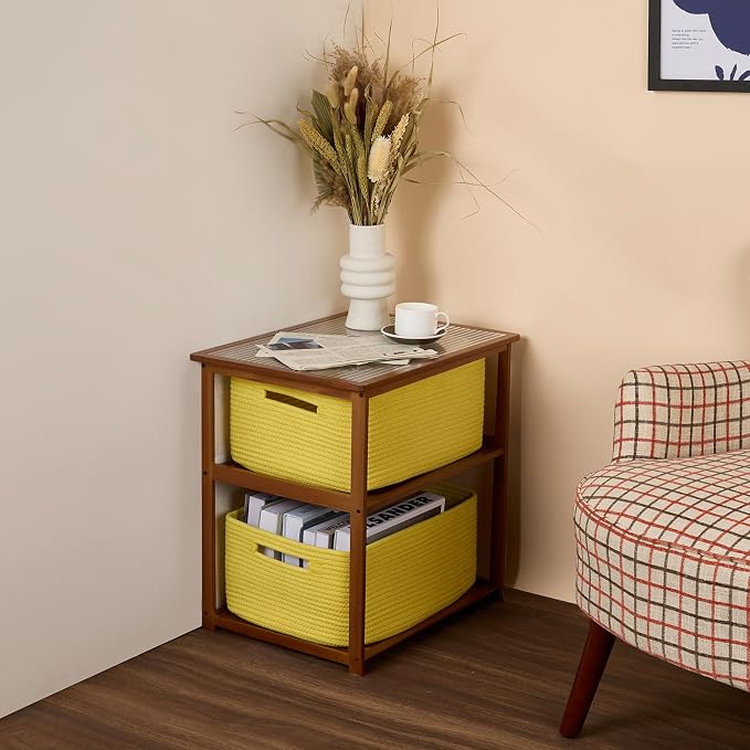 MiniArk Large Storage Baskets for Shelves, 17 x 13 x 7.5” Closet Organizers Bins for Clothes Blanket Towels, Baby Nursery, Toy Baskets Box, Woven Rope Baskets, 2 Packs Yellow