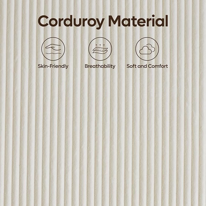 Bestier King Size Bed Frame with Headboard LED Lighting,Upholstered,Beige | Easy Assembly,LED Lighting Headboard,No Squeaks,Vertical Channel Corduroy Upholstered,Wood Slats Support,No Box Spring Needed