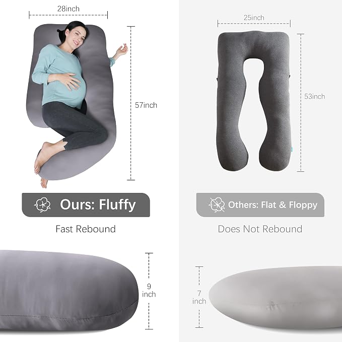 MOON PARK Pregnancy Pillows for Sleeping - U Shaped Full Body Maternity Pillow with Removable Cover - Support for Back, Legs, Belly, Hips - 57 Inch - Dark Grey - Cooling Cover