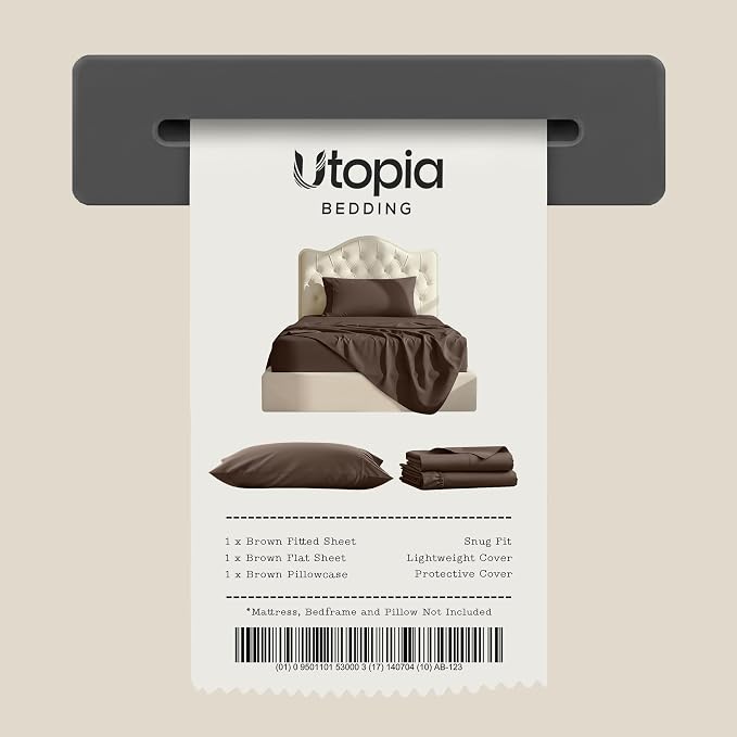 Twin Sheets Set, 3 Pieces 16" Deep Pocket Hotel Luxury Bed Sheets, Brown | Extra Soft Bedsheet Set, Comfy & Breathable Cooling Sheets, Wrinkle & Fade Resistant, Fitted Sheet, Flat Sheet, 1 Pillowcase
