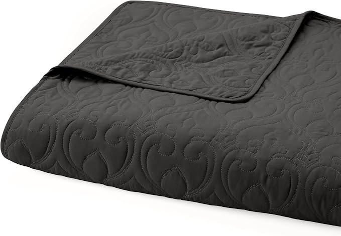Merit Linens Classic Quilt Coverlet Soft Set in Damask Stitching - Full/Queen Gray