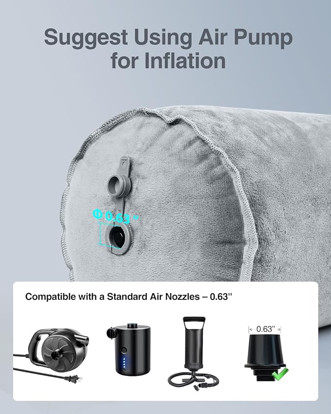 Luxtude Inflatable Body Pillow for Adults Kids, Travel Body Pillow | 35Inch Long Round Pillows for Side Sleeper, Soft Round Bolster Pillow for Camping, Hugging Sleeping, Back, Leg etc.