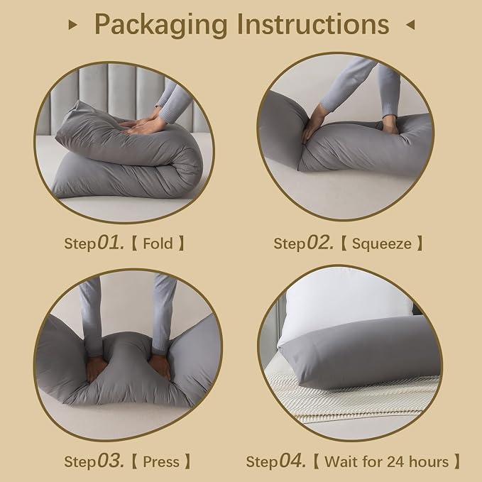 Memory Foam Body Pillow Insert,Bed Pillow for Adults, Grey | Soft & Supportive Bed Pillow, Breathable Full Body Pillows, Large Long Bed Pillow