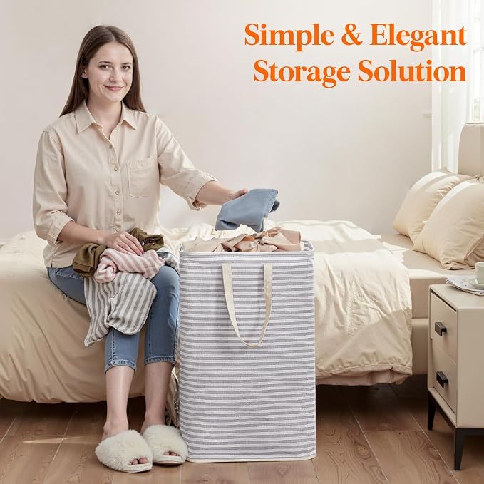 Lifewit 75L Large Collapsible Laundry Basket with Extended Handles, Grey | Foldable Laundry Hamper, Tall Dirty Clothes Basket, Waterproof, Freestanding Design for Bedroom, Bathroom, College Dorm