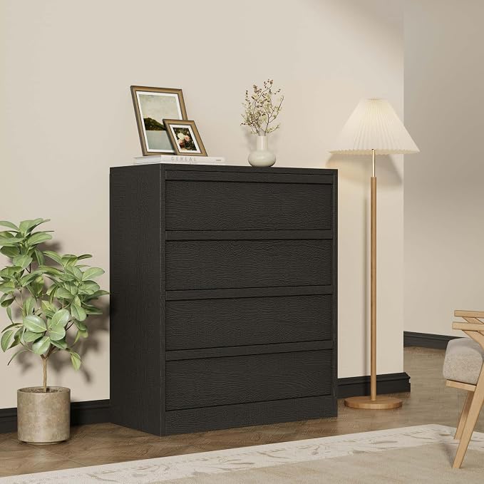 Garvee 4 Dresser for Bedroom, 39.3" Tall Dresser, Freestanding Vertical Drawer with Storage, Wooden Closet Chest Storage for Living Room, Hallway, Entryway, Black