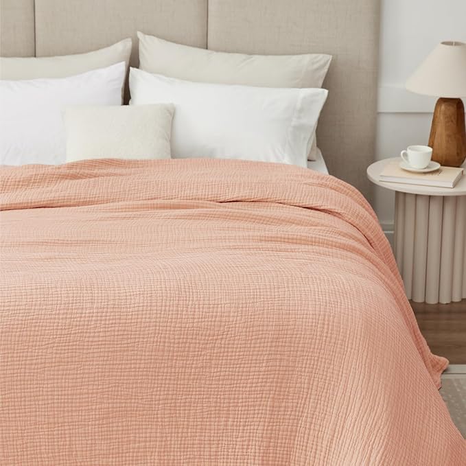 100% Cotton Muslin Blanket 50"x 60", 6 Layers Breathable and Lightweight Cotton Throw Blankets for Couch, Soft Cooling Summer Gauze Blanket for Adults All Season, Dusty Rose