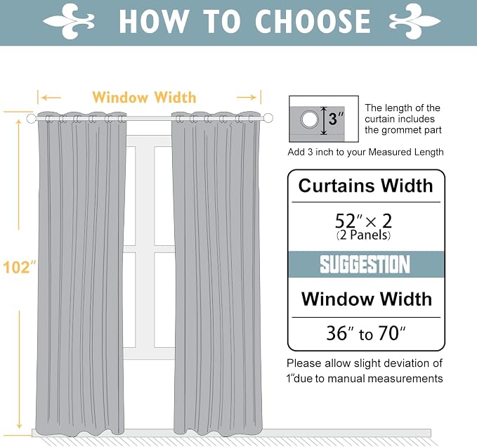 ChrisDowa 100% Blackout Curtains for Bedroom 102 Inches Long 2 Panels Set | 2 Thick Layers, Thermal Insulated, Light Blocking for Living Room, Grommet, Long Window Drapes, Grey, 52 x 102 Inch
