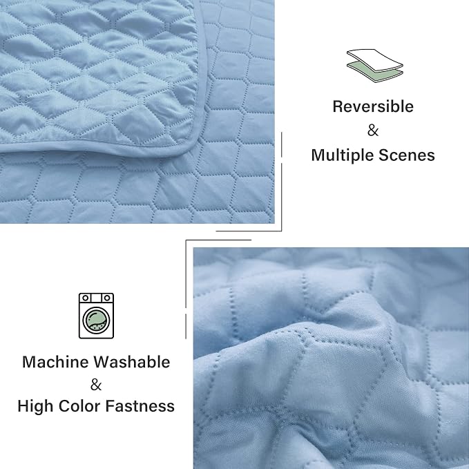 Exclusivo Mezcla Reversible Twin Quilt Bedding Set, Sky Blue | Lightweight Bedspreads with 1 Pillow Sham, Soft Microfiber, All Season Bed Coverlets for Dorm Bedroom Guest Room, 68x88 Inch