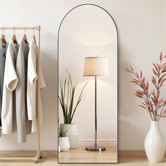 21"x64" Mirror Full Length, Upgraded Body Wall Mirrors | Shatter-Proof Glass, Floor Standing, Hanging or Leaning, Tall Mirror with Stand Aluminum Alloy Frame for Bedroom, Black