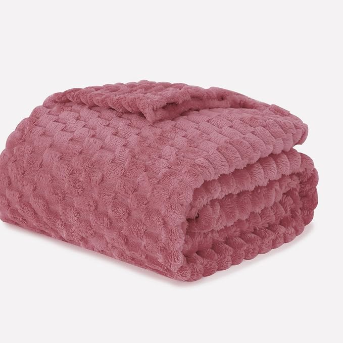 Dusty Pink Throw Blanket 60"×80" Gifts for Mom Fuzzy 3D Jacquard Decorative | Flannel Fleece Super Soft Plush Cozy Blanket for Couch Sofa Chair Lightweight