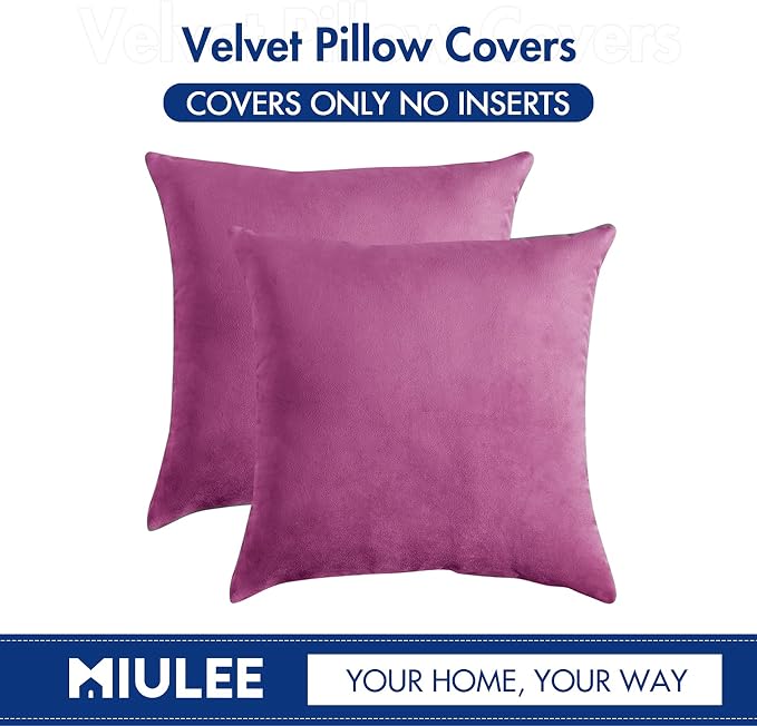 MIULEE Velvet Throw Pillow Covers 18x18 Inch Pack of 2 Hot Pink | Soft Solid Decorative Pillow Covers, Modern Luxury Home Decor, for Couch Chair Sofa Bedroom Livingroom