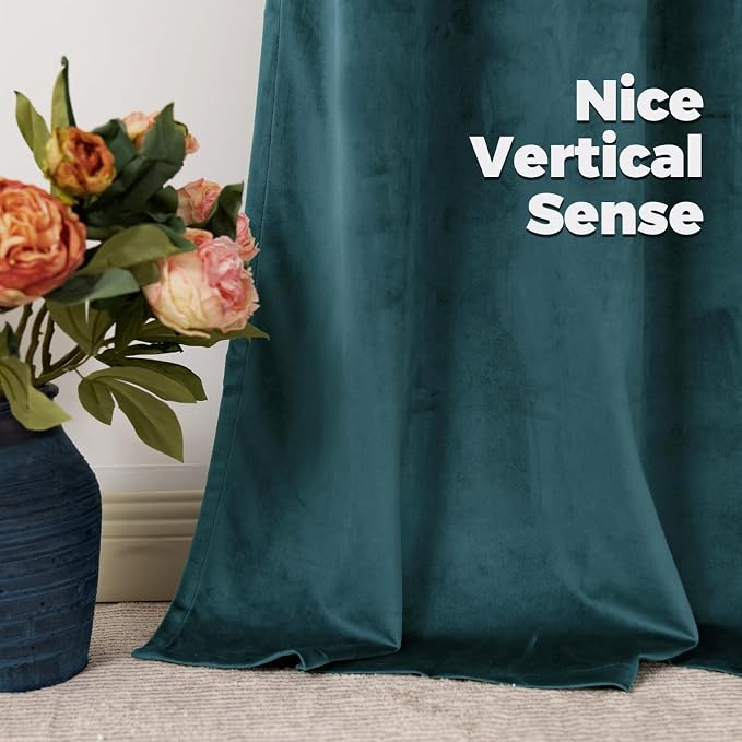 BGment 80 inch Teal Velvet Blackout Curtains for Living Room 2 Panels | Drapes for Bedroom, Thermal Insulated, Super Soft, Noise Reducing, Energy Saving, Back Tab Rod Pocket, 52 x 80 Inch