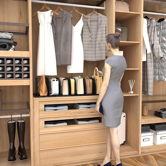 SPACEKEEPER Shelf Divider for Closet,2 Pcs Adjustable Purse Organizer,Black | Closet Acrylic Handbag Separators Storage Organizer Bookshelf Separator Dividers in Bedroom,Bathroom,Kitchen,Office