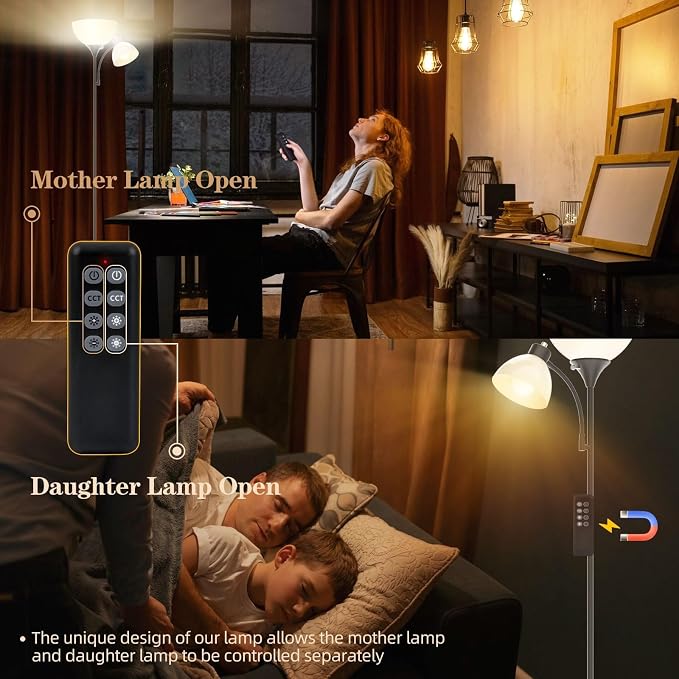 GERGO Led Floor Lamp, Super Bright 11W+7W 2100LM Torchiere Floor Lamps for Living Room, Stepless Adjustable 4 Color Temperatures 3000K-6000K with Remote Control for Bedroom (Matte Black) | 2 LED Bulbs Included, 2100LM Brightness, Stepless Dimming & 300...