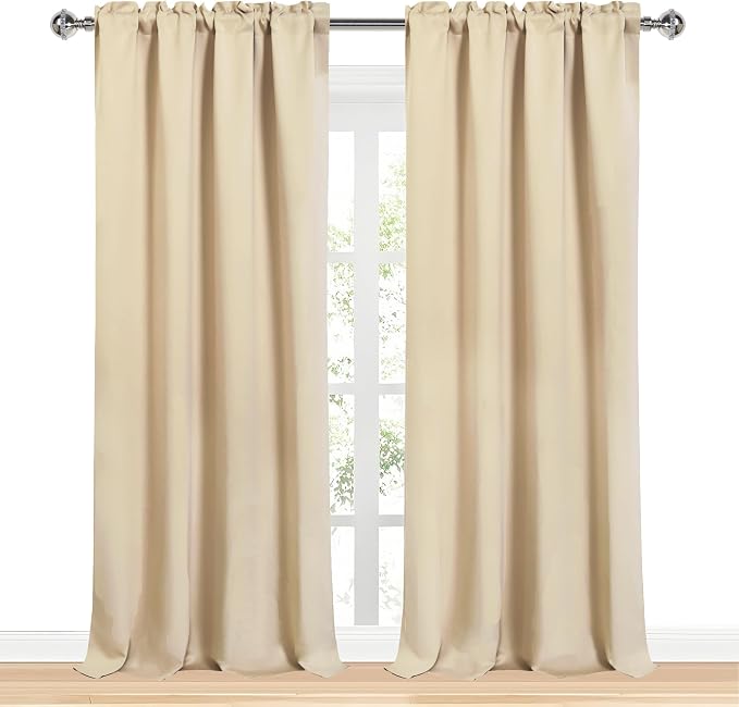 DWCN Blackout Curtains for Bedroom Living Room 52 x 95 Inch Long Beige | 2 Panels Set, Room Darkening, Thermal Insulated, Light Blocking, Rod Pocket Drapes, Noise Reducing Window Treatments