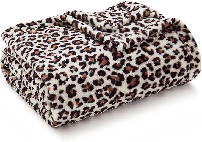 BEDELITE Fleece Blanket Soft Plush Twin Size Blanket White Leopard 60"x80" | Ultra Soft Fleece, Plush Microfiber, Lightweight Warmth, All Season Comfort, Leopard Decor, Machine Washable, Couch Sofa Bed