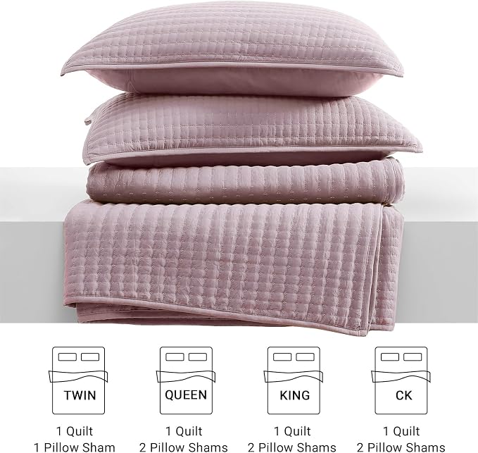 King Size Quilt-Lightweight Bedspreads Dusty Mauve King Quilt Bedding Set | Soft Coverlet with 2 Pillow Shams for All Seasons, Suitable for Bed, Couch, 3 Pieces, 106"x94"