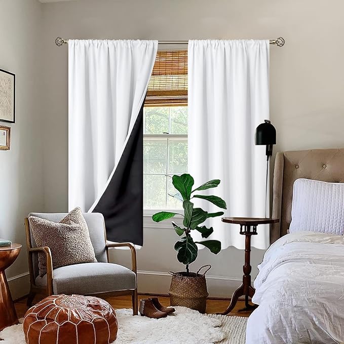 BGment White Blackout Curtains for Bedroom 63 Inch Long 2 Panels | Thermal Insulated Black Out Curtains, Room Darkening Soundproof, Rod Pocket Window Curtains for Living Room, 52 x 63 Inch