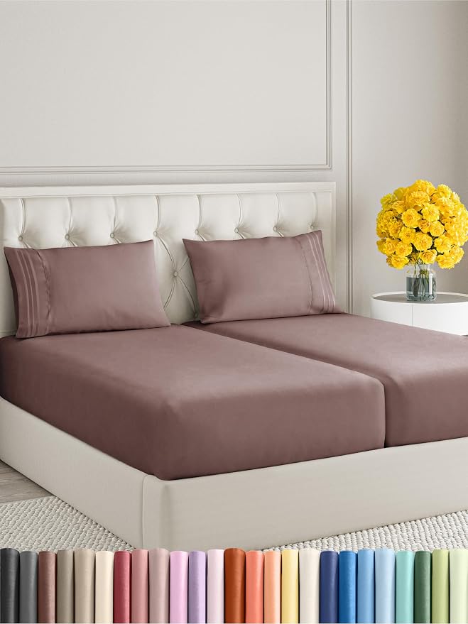 Split King Size 5 Piece Sheet Set - Ultra Soft & Cooling Bed Sheets - Clay | Fits 8 Inch to 16 inch Mattress, Wrinkle Free & Fade Resistant with Deep Pockets, Breathable, Comfy Hotel Luxury Bedding