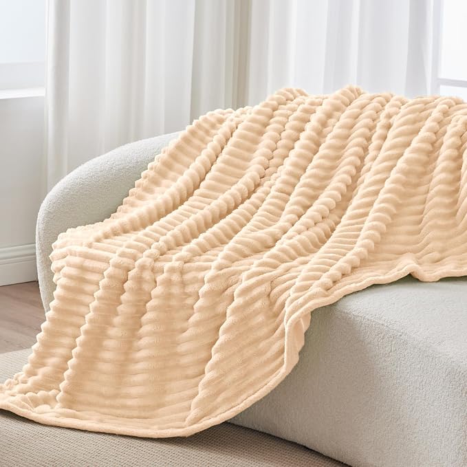 BEDELITE Ribbed Twin Blanket for Couch & Bed, Blush Sand, 60"x80" | Ultra-Soft Plush Fleece, Cozy, Warm Yet Lightweight, Ribbed Texture, Home Decor, Machine Washable, Giftable, All-Season Use