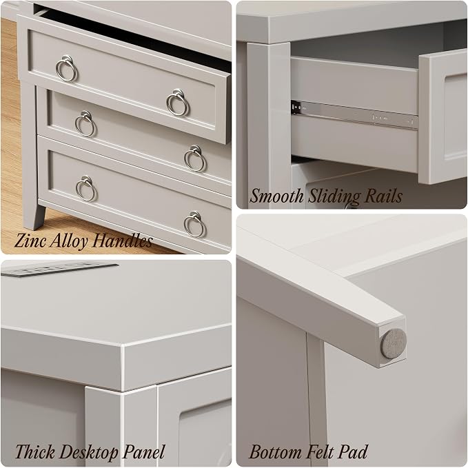 Huuger Paint Night Stand with Charger Station, 3 Drawer Nightstand Set of 2 | Larger Wider Bedside Table with USB-C Port, Modern End Table, for Bedroom, Living Room, Grey Nightstand