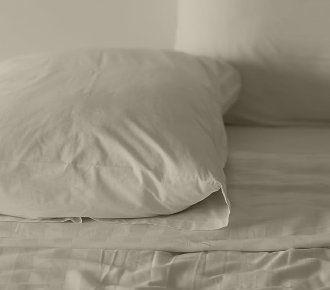 RUVANTI 100% Cotton Percale Sheets California King Size, Taupe | Crisp Cooling for Hot Sleepers, Deep Pocket 14", Soft Breathable & Durable, Hotel-Style 4 Piece Set