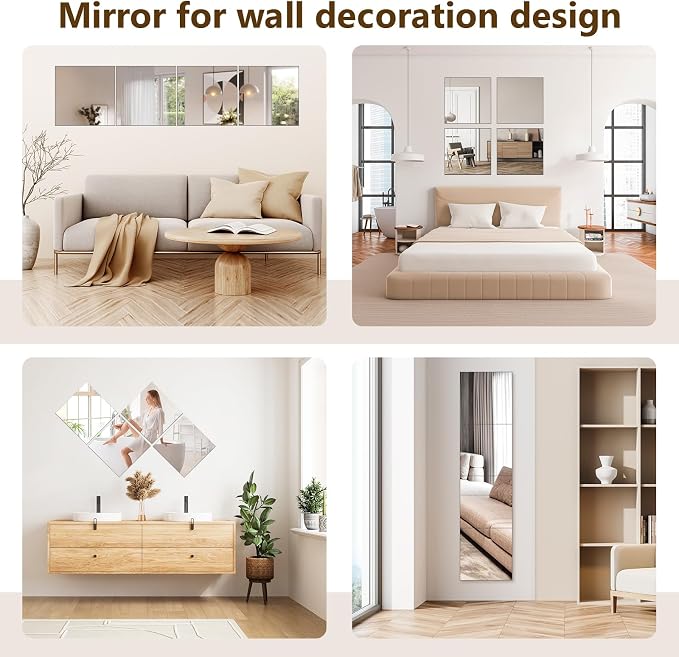 Shiftshade 12 Pack Wall Mirror Full Length, 12 x 12 Inch Acrylic Mirror Tiles, Shatterproof Flexible Plastic Mirror Sheets for Bedroom Home Gym Door