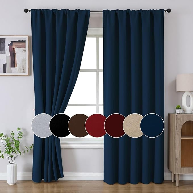 Joydeco Blackout Curtains 96 Inches Long, Thermal Insulated Black Out Curtains 2 Panels Set for Bedroom, Room Darkening Drapes for Living Room Window (W52 x L96 Inch, Navy Blue)