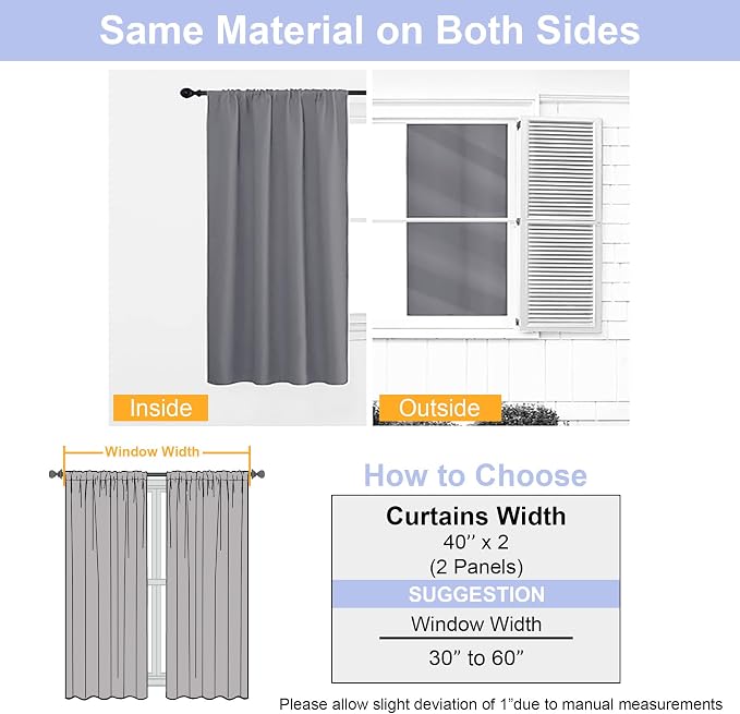 Simplebrand Ava Light Grey Blackout Curtains for Bedroom 84 Inch Length 2 Panels Set, Solid Thermal Insulated Privacy Living Room Window Treatment Curtains Blackout Drapes, W40 x L84 Inch, Light Grey