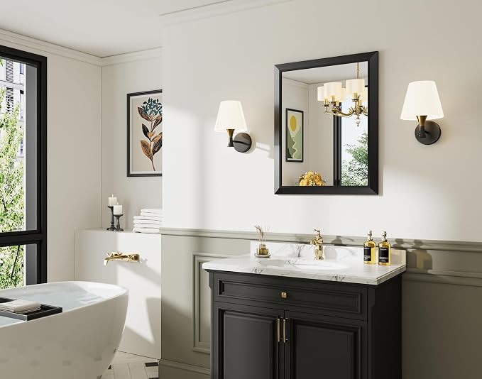Black Metal Framed Bathroom Wall Mirror, 24x30 Inch | Anti-rust, HD tempered glass, for bathroom vanity, bedroom, living room, horizontal or vertical mount