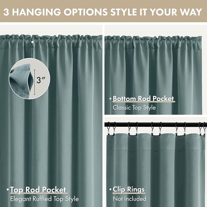 MIULEE 4-Panel 36 Inch Blackout Kitchen Tier Curtains Over Sink Dusty Blue | Privacy Protection, Heat/Light Blocking, Cafe Curtains, Top&Bottom Rod Pocket, Suitable for Small Windows, Soft&Durable