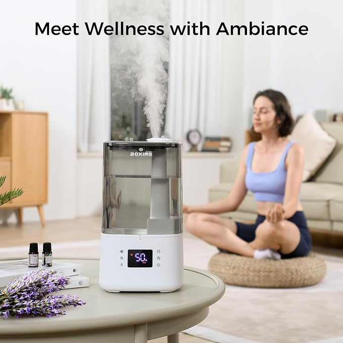 BOXING 6L Warm and Cool Mist Humidifiers for Bedroom, Top Fill Ultrasonic Aroma Diffuser with Remote, Auto Mode Humidistat Perfect for Baby & Plants, Quiet Sleep, Timer, Auto Shut-Off, 60H Runtime