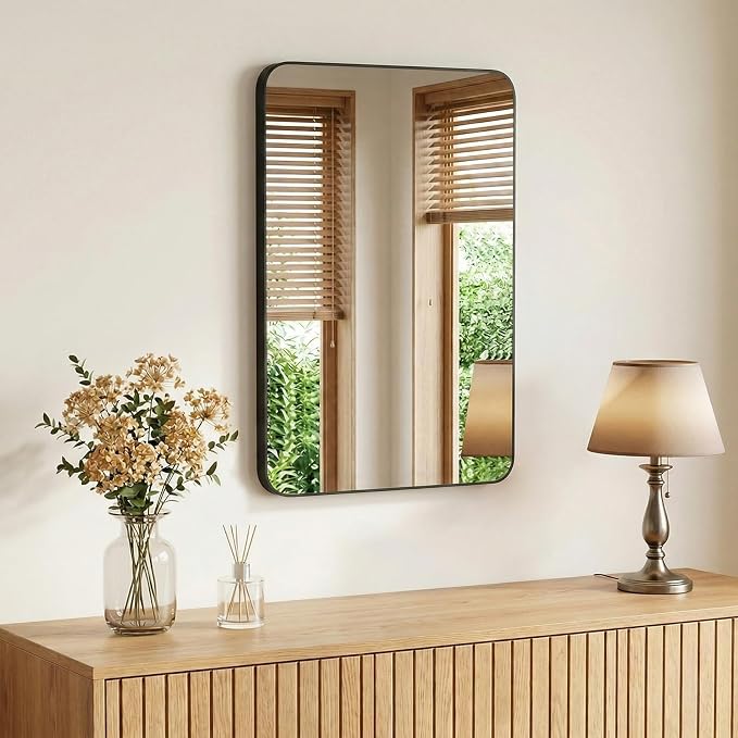 Sweetcrispy Bathroom Wall Mirror, Vanity Mirror for Over Sink, 30x40 Inch | Matte Metal Frame, Rounded Rectangle, Wall Mount, Over Sink, Living Room, Bedroom, Home Decor, Black