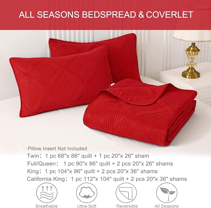 Exclusivo Mezcla Twin Size Quilt Set, Red | Soft Bedspreads with 1 Pillow Sham, Modern Striped Pattern, Lightweight Bedding Set Coverlets for All Seasons, 68x88 Inch